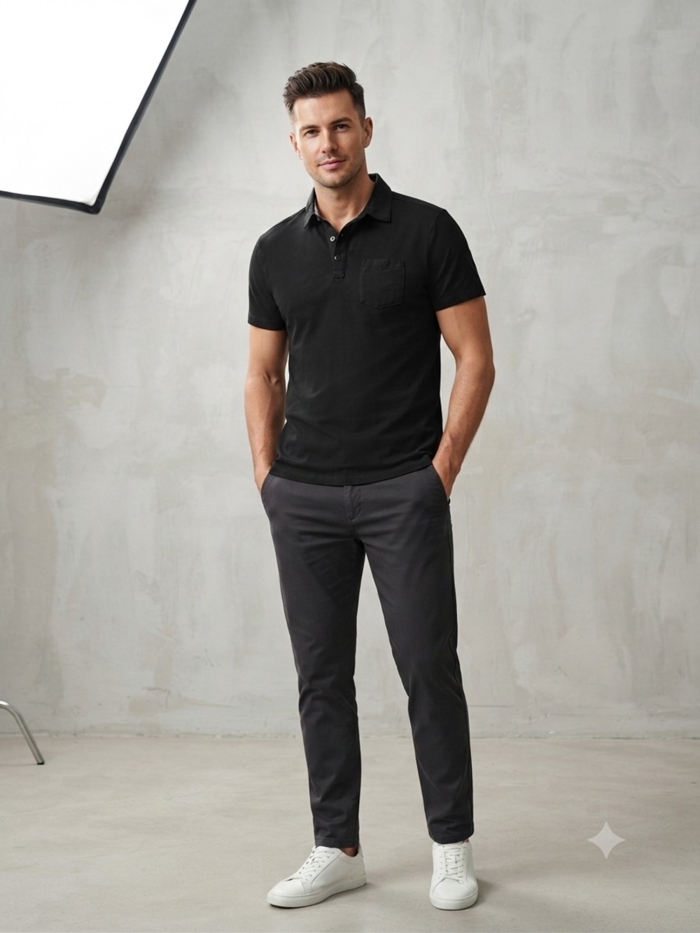 "Take a good look at the description and photos Classic Black Short-Sleeve Polo